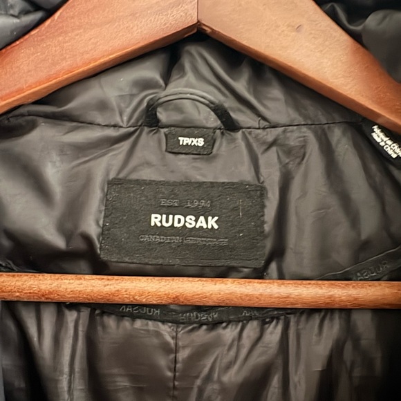 RUDSAK Black Women’s Roya Parka, Leather sleeves, down, raccoon fur - Picture 3 of 3